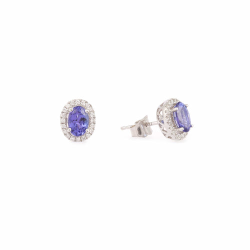 Boucles d'oreilles Clous d'oreilles en or gris, tanzanites et diamants 58 Facettes BO264