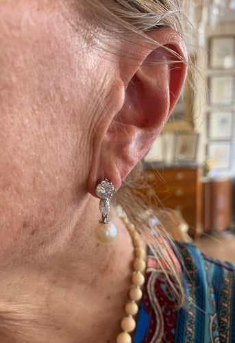 Boucles d'oreilles Boucles d'oreilles transformables en or gris, platine, diamants et perles 58 Facettes BO265