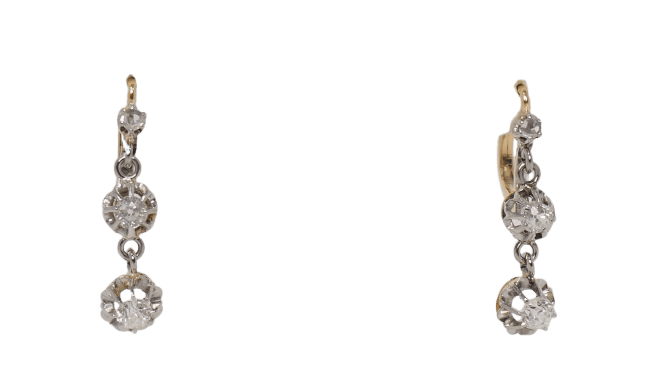 Boucles d'oreilles Boucles d'oreilles anciennes en or jaune et blanc et diamants 58 Facettes 30616