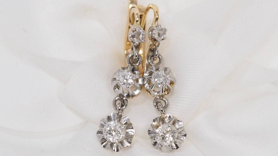 Boucles d'oreilles Boucles d'oreilles anciennes en or jaune et blanc et diamants 58 Facettes 30616