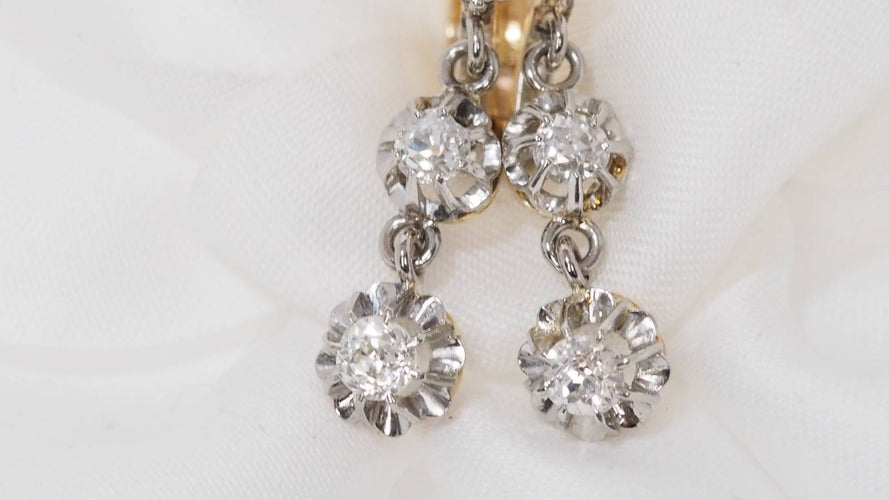 Boucles d'oreilles Boucles d'oreilles anciennes en or jaune et blanc et diamants 58 Facettes 30616