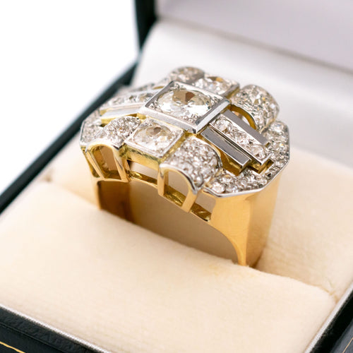 58 Bague plaque géométrique rétro en or jaune 18k, platine et diamants 58 Facettes A4F65C224C8A4F5F969A6C561F2E79AA