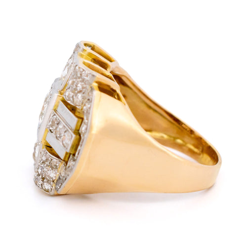 58 Bague plaque géométrique rétro en or jaune 18k, platine et diamants 58 Facettes A4F65C224C8A4F5F969A6C561F2E79AA