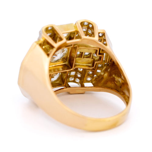 58 Bague plaque géométrique rétro en or jaune 18k, platine et diamants 58 Facettes A4F65C224C8A4F5F969A6C561F2E79AA
