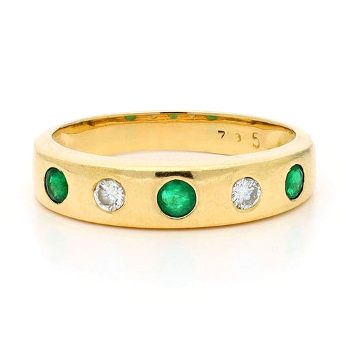52 Bague gypsy vintage en or jaune 18k, émeraudes et diamants 58 Facettes D02162999F8B4C4A8F8C74761A84DC93