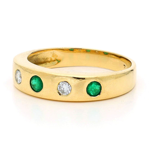 52 Bague gypsy vintage en or jaune 18k, émeraudes et diamants 58 Facettes D02162999F8B4C4A8F8C74761A84DC93