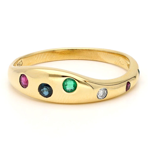 54.5 Bague gypsy vintage en or 18 carats, diamants, émeraude, saphir et rubis 58 Facettes 0E5181437754487B82357F63AD154450