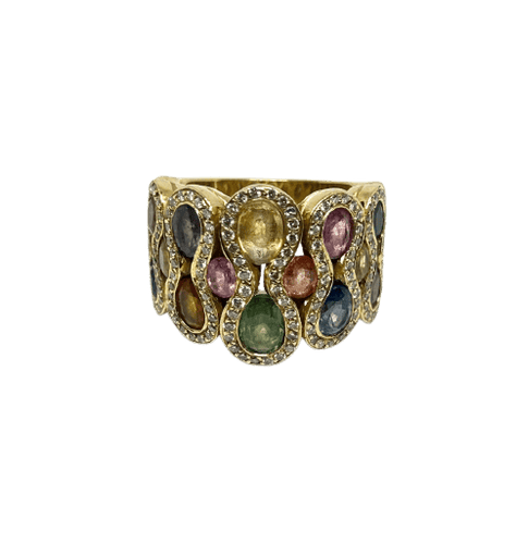Bague 53 Waskoll Wave - Bague en or jaune, saphirs multicolores et diamants 58 Facettes Waskoll1