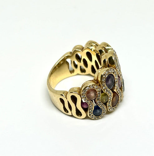 Bague 53 Waskoll Wave - Bague en or jaune, saphirs multicolores et diamants 58 Facettes Waskoll1