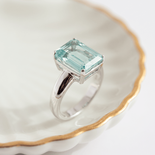 Bague 57 Bague en or blanc 585 avec aigue-marine 5,70 ct 58 Facettes HJ062614