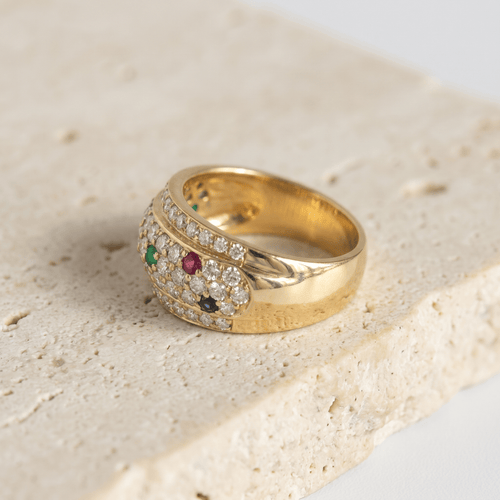 Bague 56 Bague en or jaune 18 carats, diamants et pierres précieuses 58 Facettes HJ062612