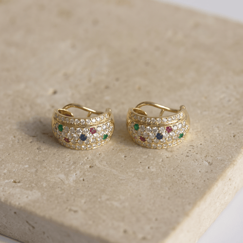Boucles d'oreilles Boucles d'oreilles demi-créoles en or jaune, diamants et pierres de couleur 58 Facettes HJ062611
