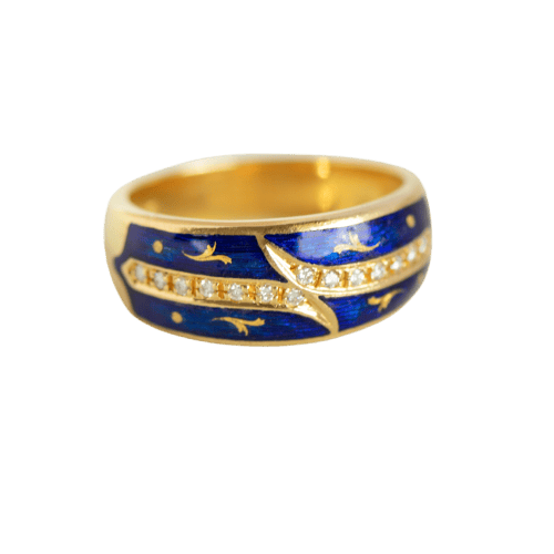 Bague 61.5 Fabergé - Bague en or jaune, émail bleu et diamants 58 Facettes HJ062602