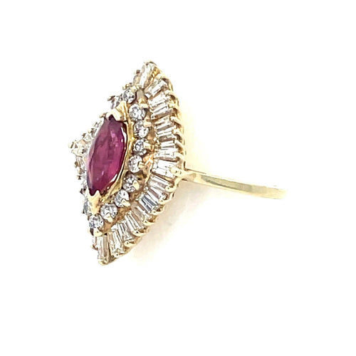 Bague 53 Bague vintage en or 14K avec rubis et diamants 58 Facettes