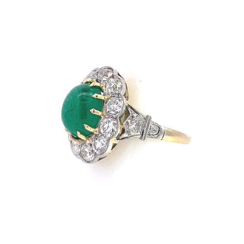 Bague 53 Bague rosette en platine et or avec émeraude et diamants 58 Facettes