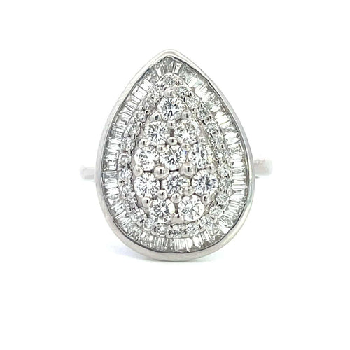 Bague 54 Bague en or blanc 18 carats avec diamant poire 58 Facettes