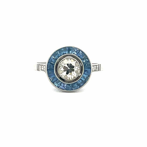 Bague 54 Bague cible en platine avec saphir et diamant 58 Facettes