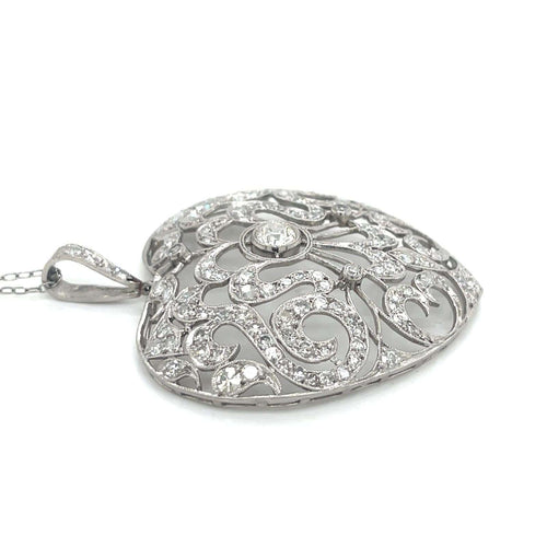 Pendentif Pendentif cœur Art déco en platine et diamants 58 Facettes