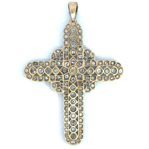 Collier Collier pendentif croix en argent et or 14K avec diamant taille ancienne 58 Facettes