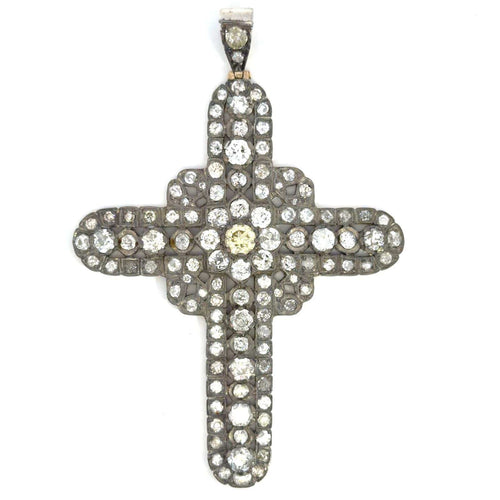 Collier Collier pendentif croix en argent et or 14K avec diamant taille ancienne 58 Facettes