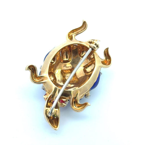 Broche Broche tortue en or 18 carats, émail, diamants et rubis 58 Facettes