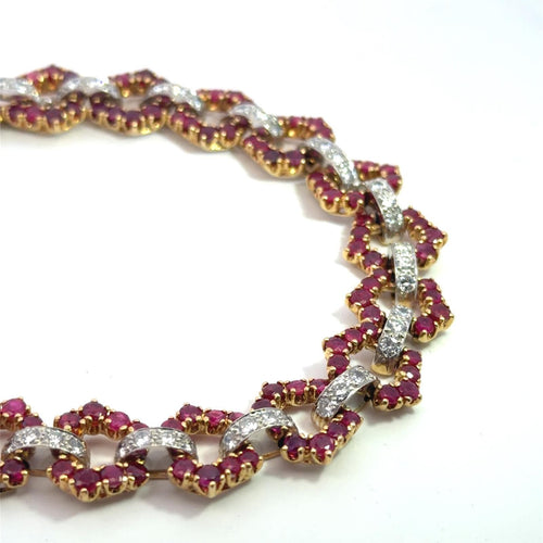 Bracelet David Webb - Bracelet en or 18k, platine, rubis et diamants 58 Facettes