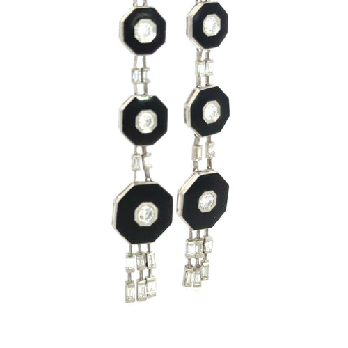 Boucles d'oreilles Art déco - Boucles d'oreilles pendantes en platine, onyx et diamants 58 Facettes