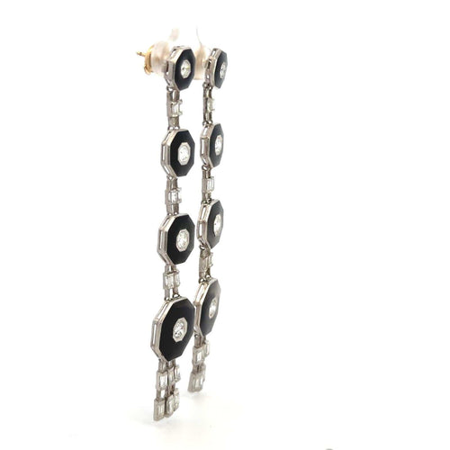 Boucles d'oreilles Art déco - Boucles d'oreilles pendantes en platine, onyx et diamants 58 Facettes