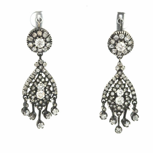 Boucles d'oreilles Georgian - Boucles d'oreilles chandelier en argent et diamants 58 Facettes