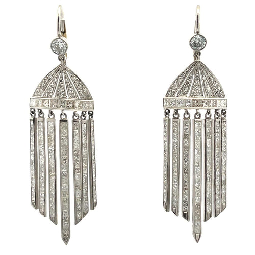Boucles d'oreilles Art déco - Boucles d'oreilles chandelier en platine et diamants 58 Facettes