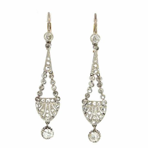 Boucles d'oreilles Art déco - Boucles d'oreilles en platine, or et diamants taille rose 58 Facettes