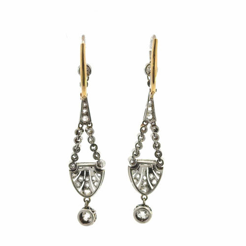 Boucles d'oreilles Art déco - Boucles d'oreilles en platine, or et diamants taille rose 58 Facettes