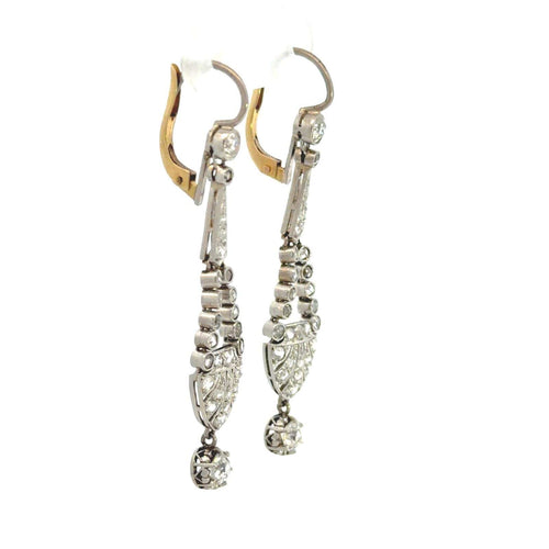 Boucles d'oreilles Art déco - Boucles d'oreilles en platine, or et diamants taille rose 58 Facettes