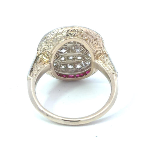 Bague 54 Style Art déco - Bague en or, platine, diamants et rubis 58 Facettes