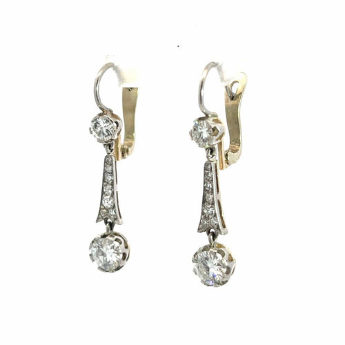 Boucles d'oreilles Boucles d'oreilles pendantes édouardiennes en or, platine et diamants 58 Facettes