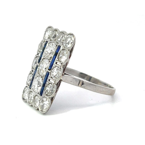 Bague 51 Art déco - Bague en platine, diamants et saphirs 58 Facettes