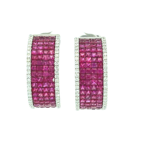Boucles d'oreilles Boucles d'oreilles créoles en or 18 carats, rubis et diamants 58 Facettes