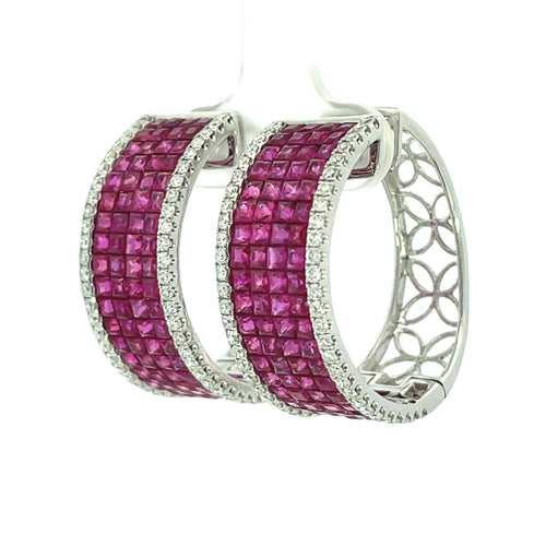 Boucles d'oreilles Boucles d'oreilles créoles en or 18 carats, rubis et diamants 58 Facettes