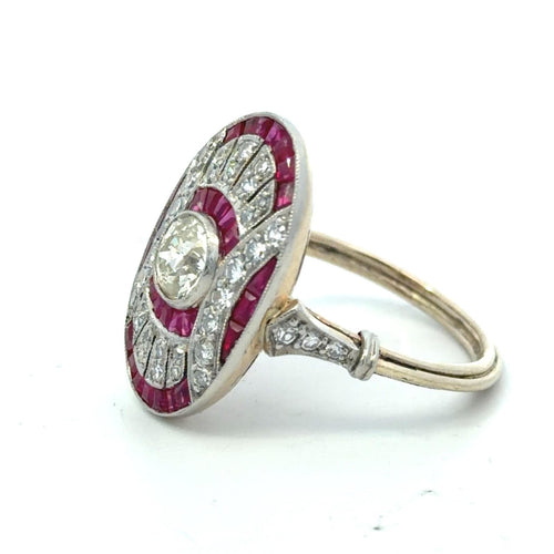 Bague 54 Bague Art déco en or et platine, rubis et diamant 58 Facettes