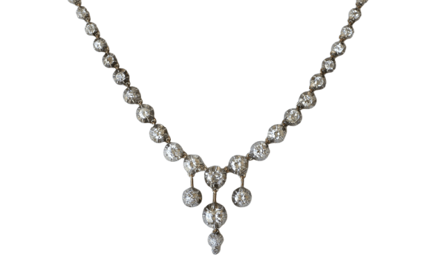 Collier Collier rivière ancien en or, argent et diamants 58 Facettes