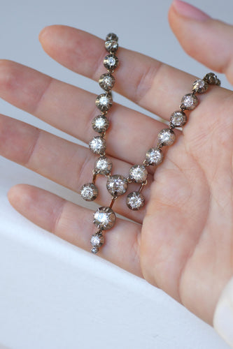 Collier Collier rivière ancien en or, argent et diamants 58 Facettes