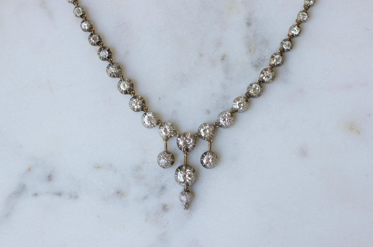 Collier Collier rivière ancien en or, argent et diamants 58 Facettes