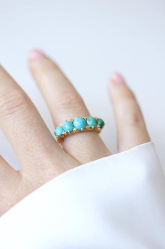 Bague 53 Bague jarretière en or jaune, turquoises et diamants 58 Facettes
