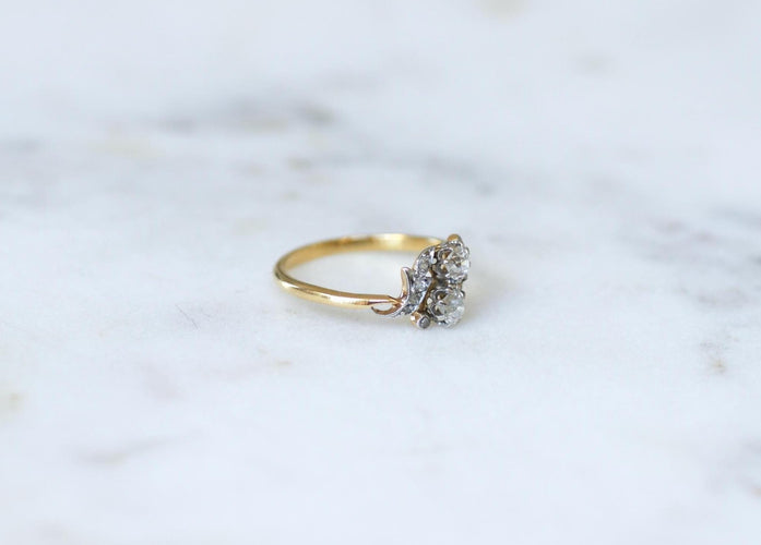 Bague 57 Toi et Moi - Bague en or jaune, platine et diamants 58 Facettes