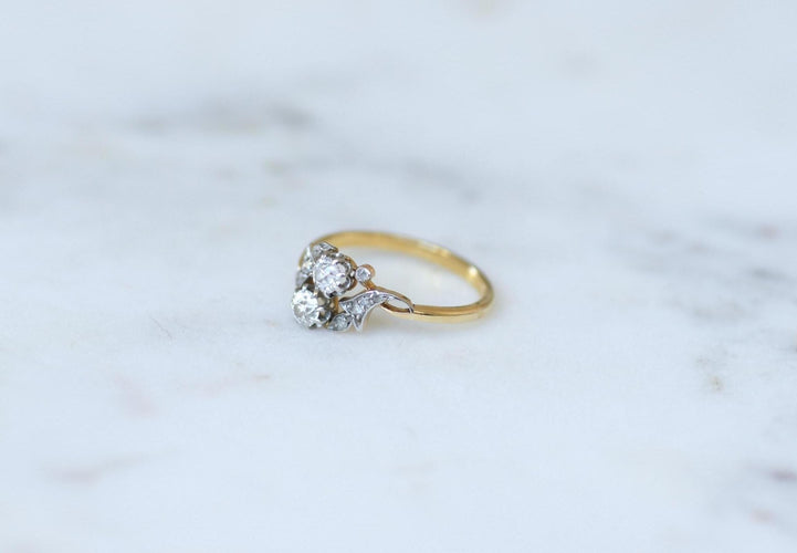 Bague 57 Toi et Moi - Bague en or jaune, platine et diamants 58 Facettes