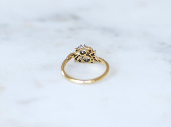 Bague 57 Toi et Moi - Bague en or jaune, platine et diamants 58 Facettes