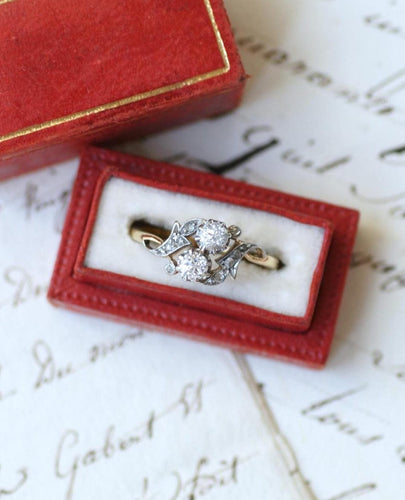 Bague 57 Toi et Moi - Bague en or jaune, platine et diamants 58 Facettes