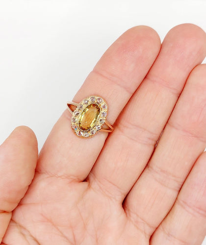 Bague 60 Bague antique en or rose 18k, citrine et diamants 58 Facettes A07441