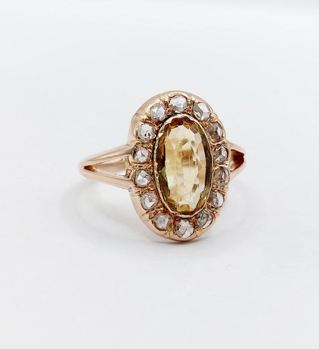 Bague 60 Bague antique en or rose 18k, citrine et diamants 58 Facettes A07441