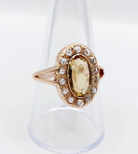 Bague 60 Bague antique en or rose 18k, citrine et diamants 58 Facettes A07441
